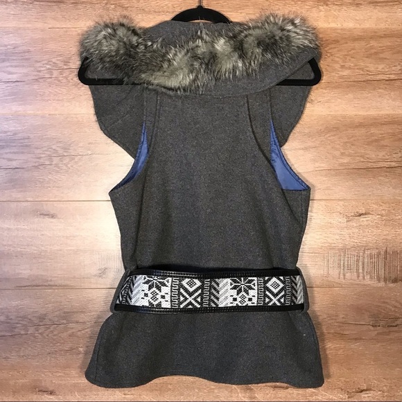 Faux Fur Collar Belted Sleeveless Gilet Vest Boho - Picture 3 of 13